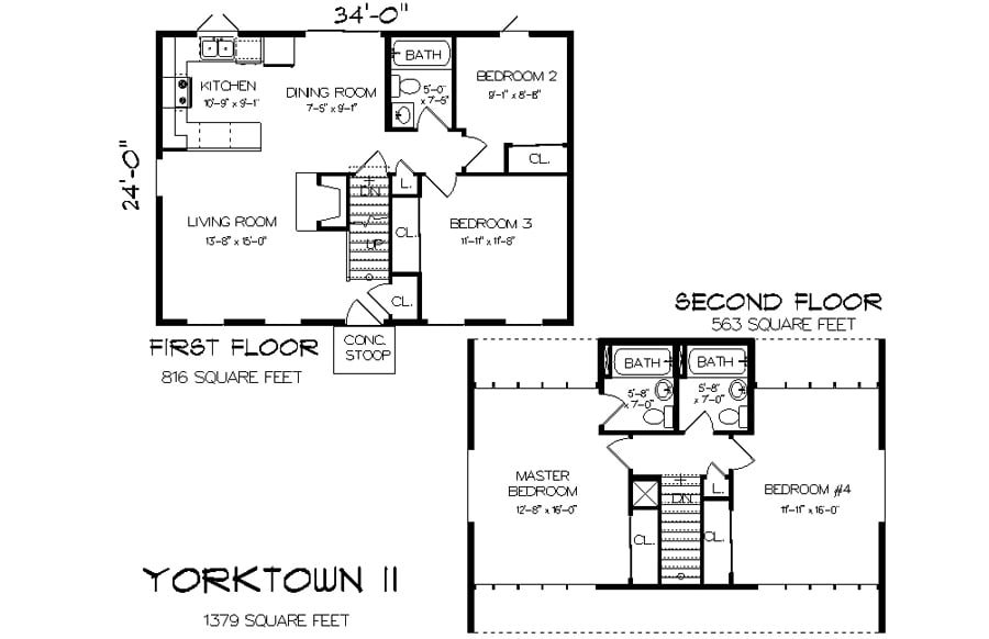 Yorktown II - 3 Bedroom Gambrel Roof Floor Plan